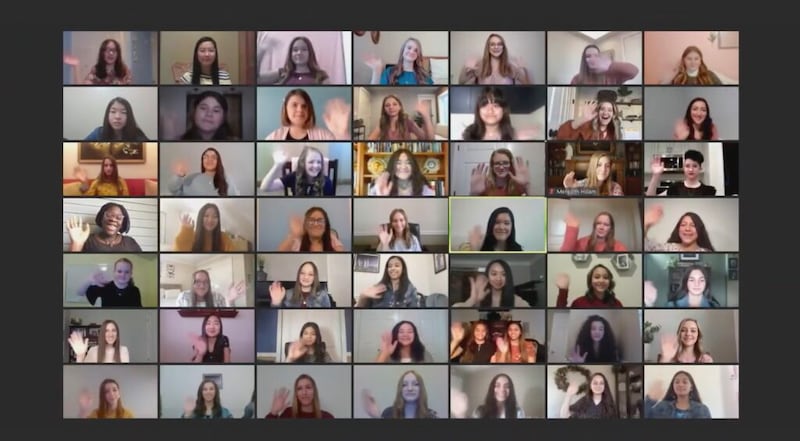 A virtual audience joins the Young Women Face to Face event on Sunday, Nov. 15, 2020.