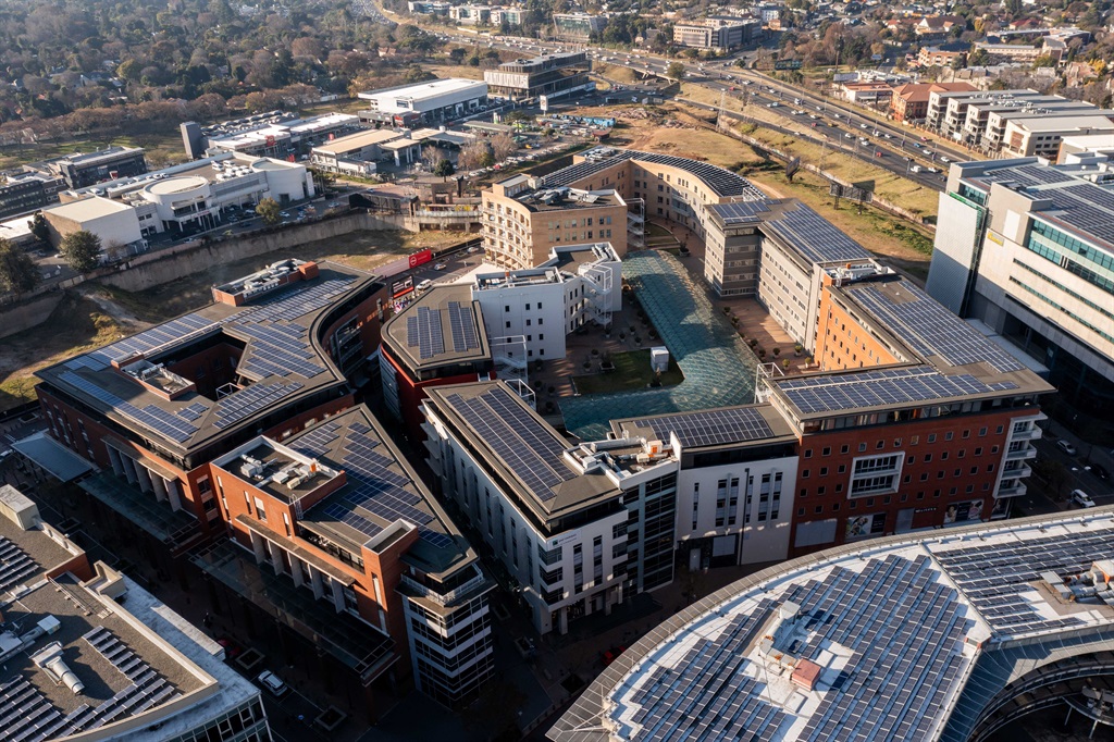 Melrose Arch solar plant pictured on the rooftops 