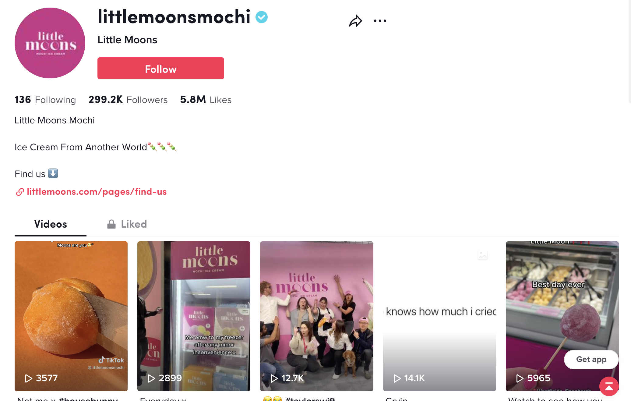 Screenshot of Little Moon's TikTok feed showing their mouthwatering treats.