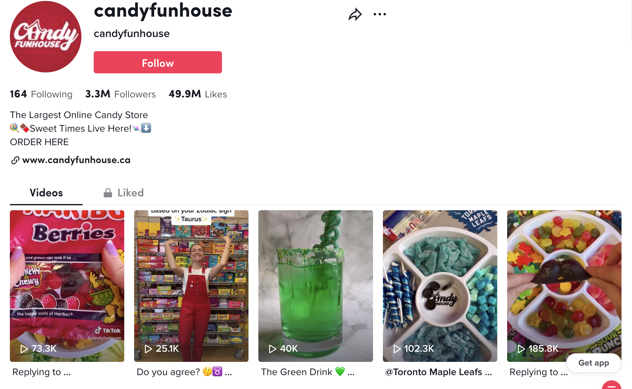 Candy Funhouse's TikTok account showing their candies in fun ways.