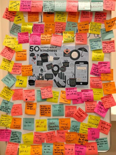 Random acts of kindness initiative organised at NYUAD, as part of its mental health awareness programme. Photo: Dr Vedrana Mladina