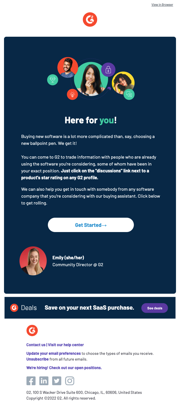 email marketing strategy example from g2