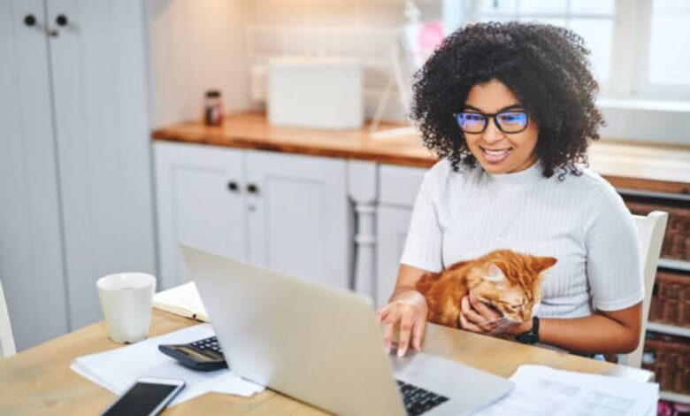 https media gettyimages com id photo shot of a young woman affectionately holding her cat and using a laptop while working from.jpg