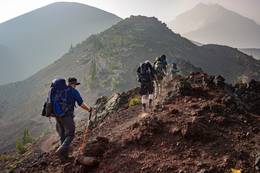 A group of hikers on a trail.