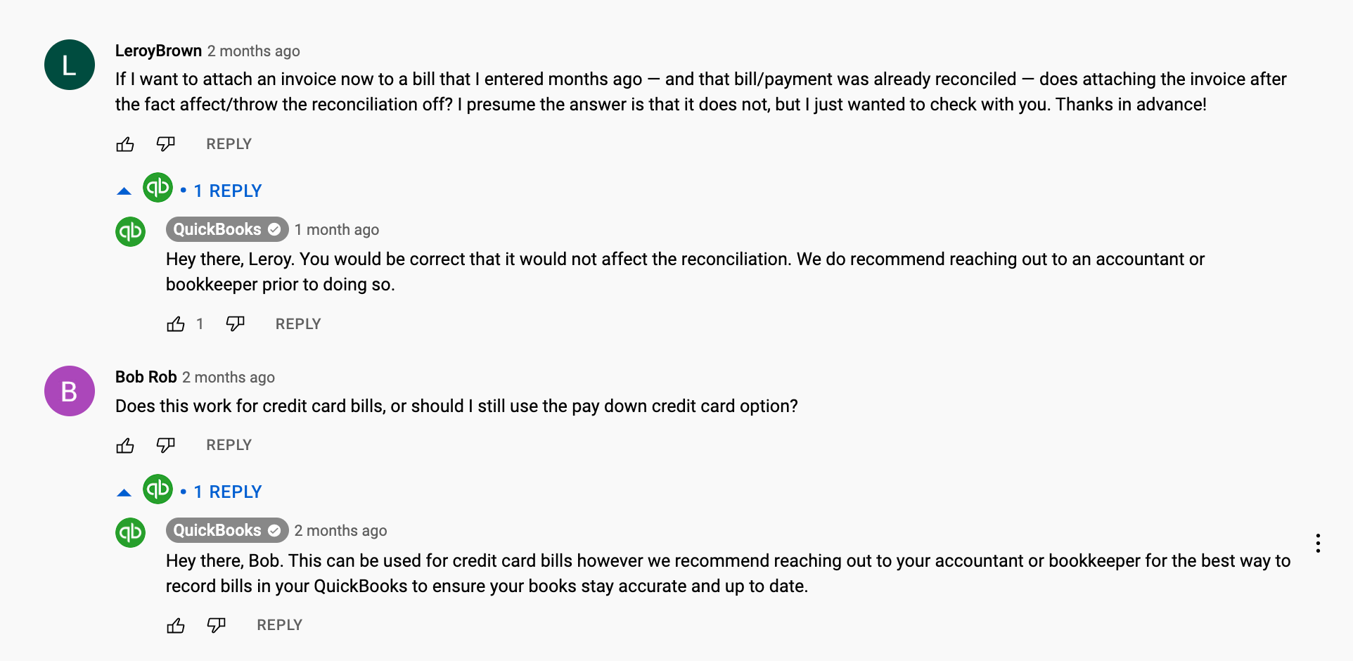 Screenshot of a brand interacting with YouTube comments on their videos.