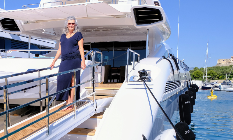 Helen stood on a yacht passerelle