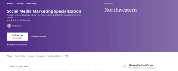 Northwestern University social media marketing course