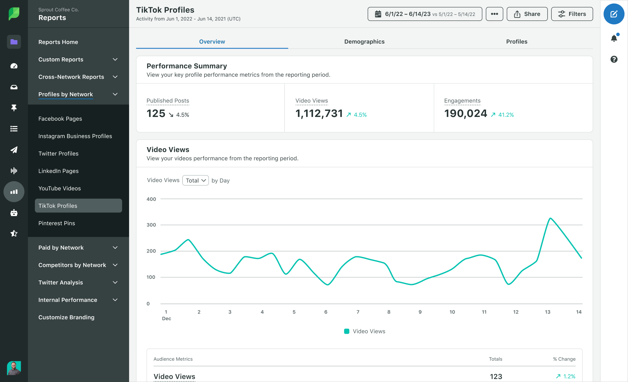 Sprout - TikTok profiles report