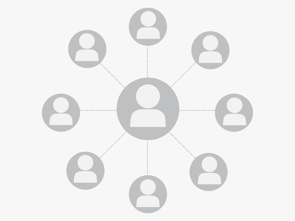 Web of people in a network depicted by icons.